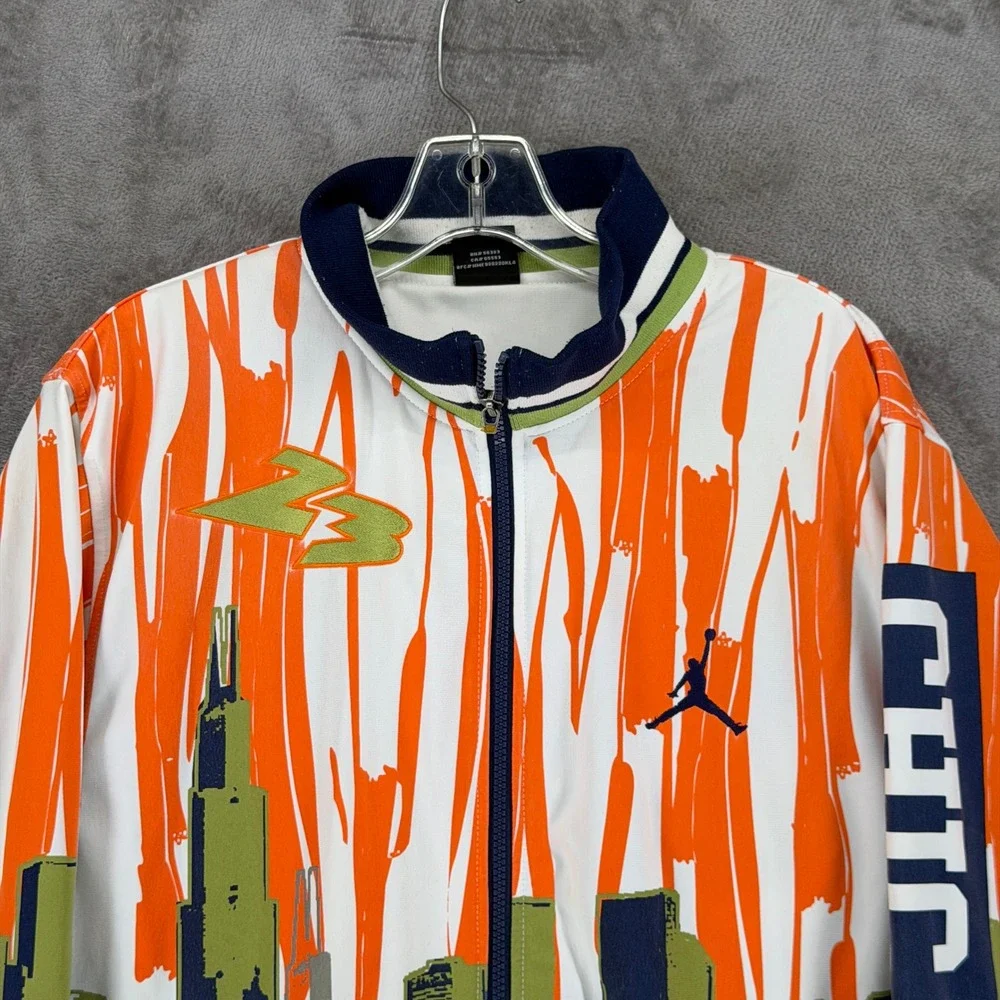 Jordan Track Jacket Mens XL 239336-100 Chicago Skyline White Orange Green EUC
